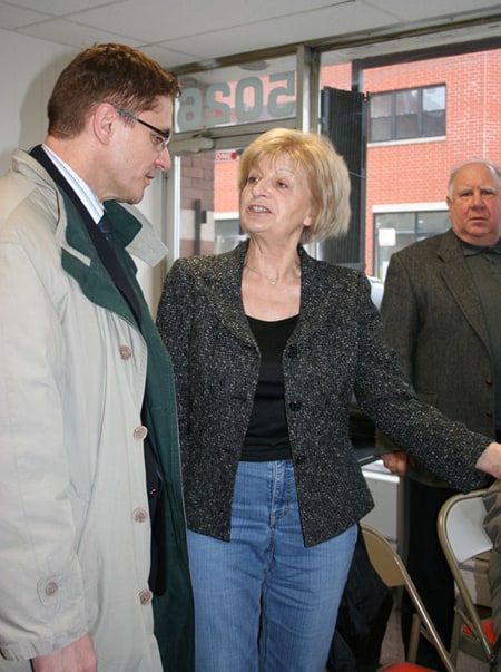 Speaking with people during Grand Opening