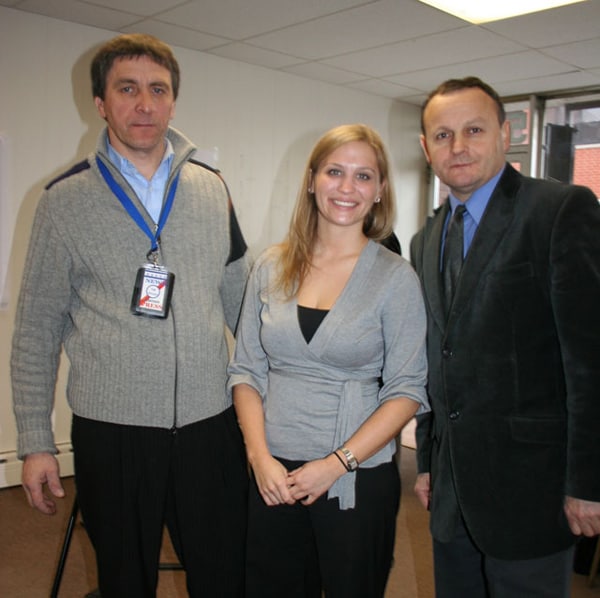 Representatives of Polish media with  Tamara Forys , daughter of candidate for congress in the fifth congressional district: Bogdan Dola and Andrew Mikolajczyk.